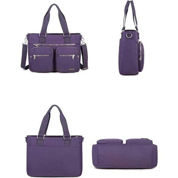 CREST DESIGN LAVENDER NYLON LAPTOP SHOULDER CASUAL OFFICE CAREER TOTE ORGANIZER - Picture 4 of 7